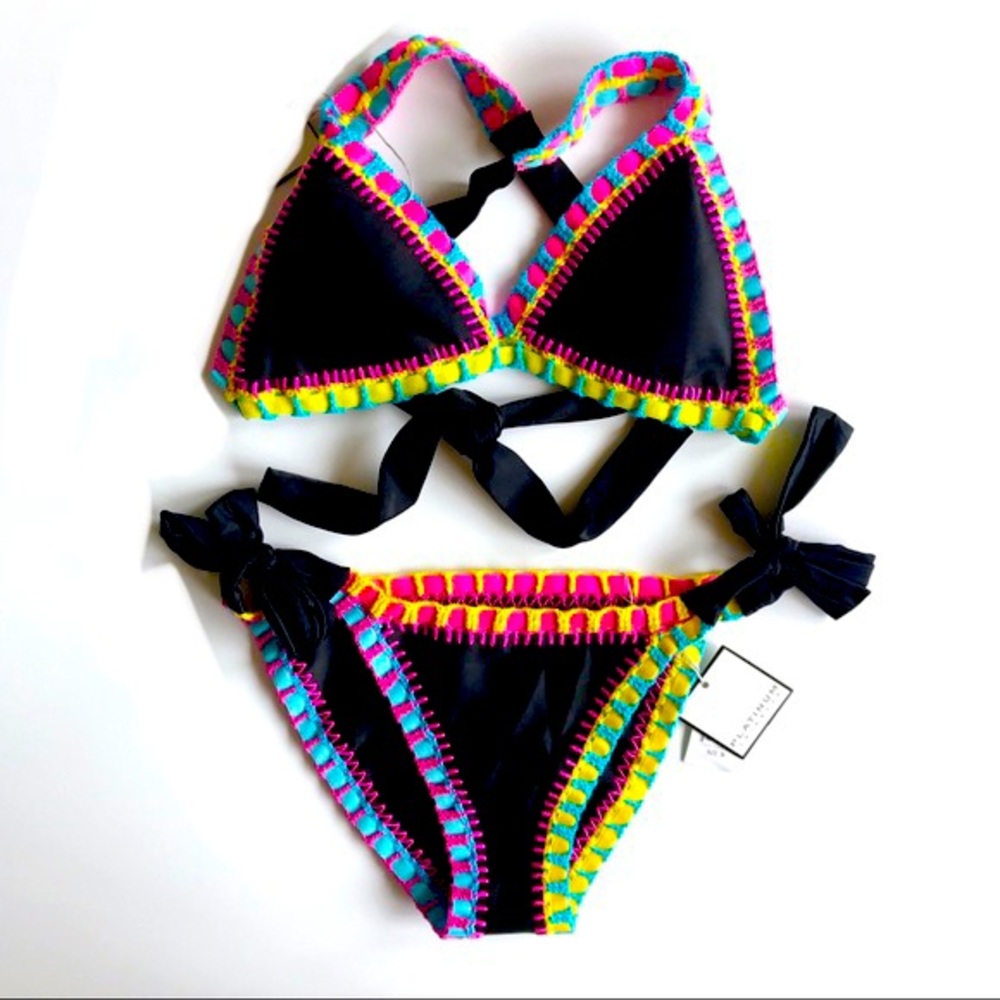 Pilyq Platinum Solange Ferrarini Crochet Trim Black Bikini